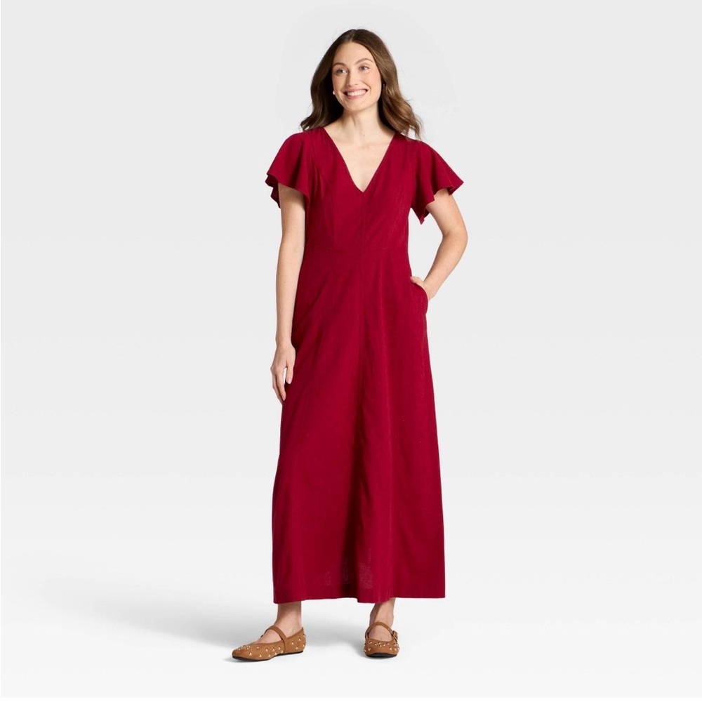 Universal Thread Red Flutter Sleeve Maxi, size M,… - image 1